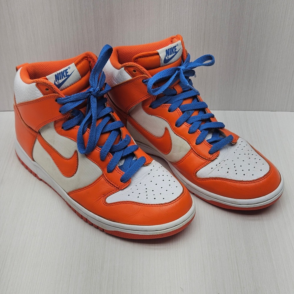 Nike Dunk High Orange White Blue Sneakers Mens 8 317982-181 High Top‎ Size 8
